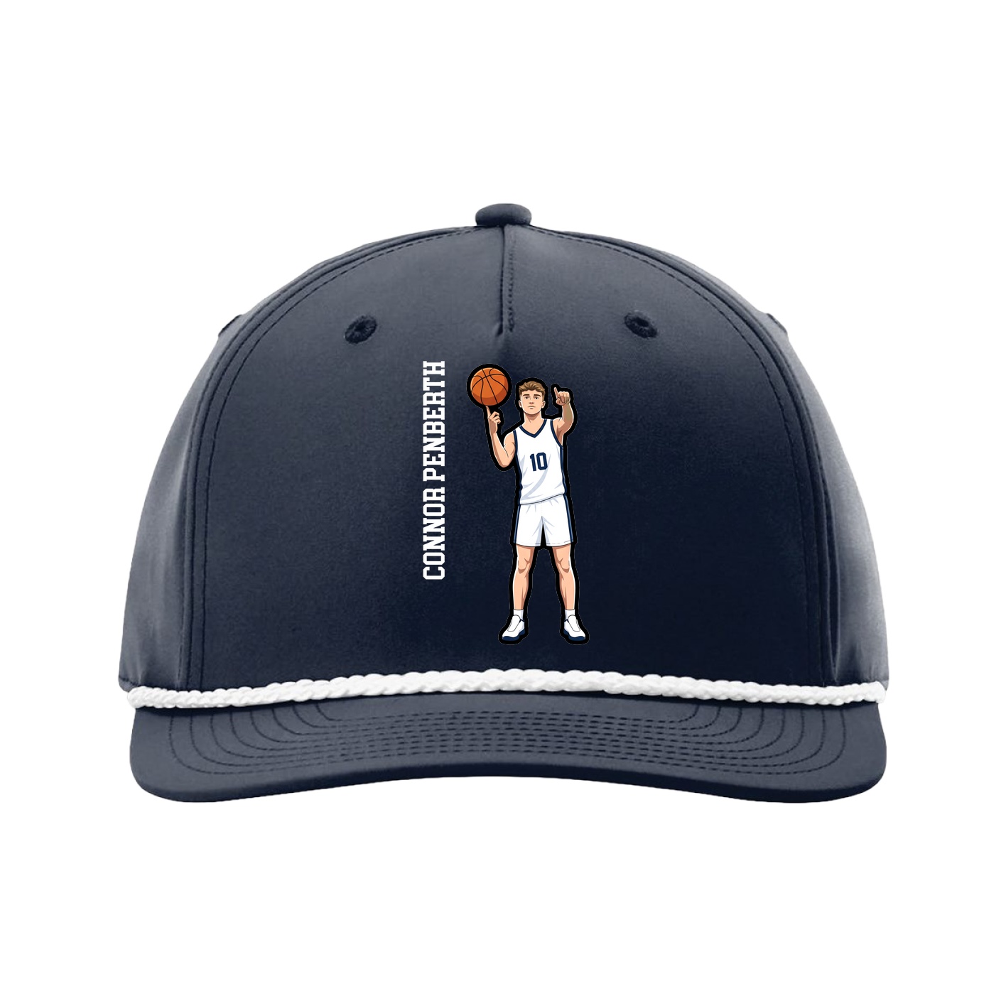 Five-Panel Classic Rope Cap — Name Vertical in Navy