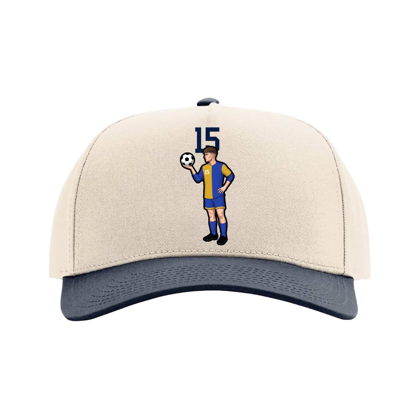 Full Fabric Five-Panel Champ Cap — Number Top in Cream/Navy