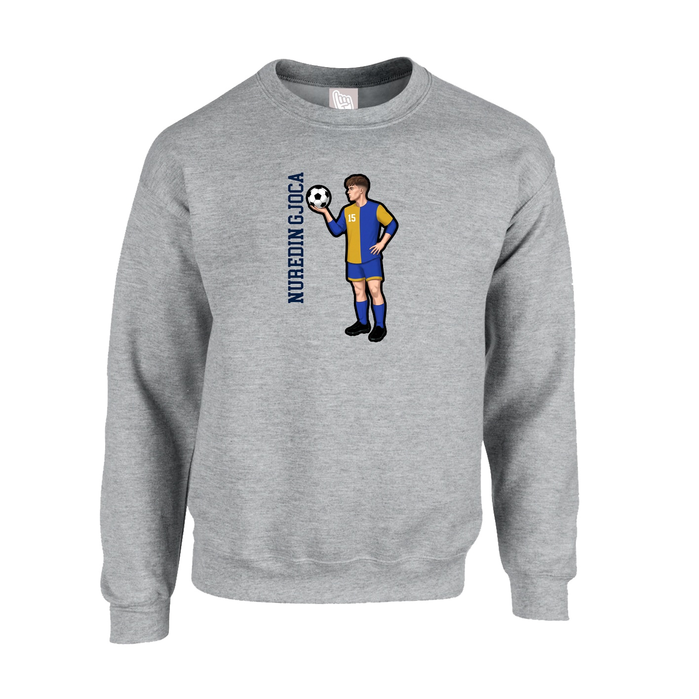 Fleece Crew — Name Vertical in Grey