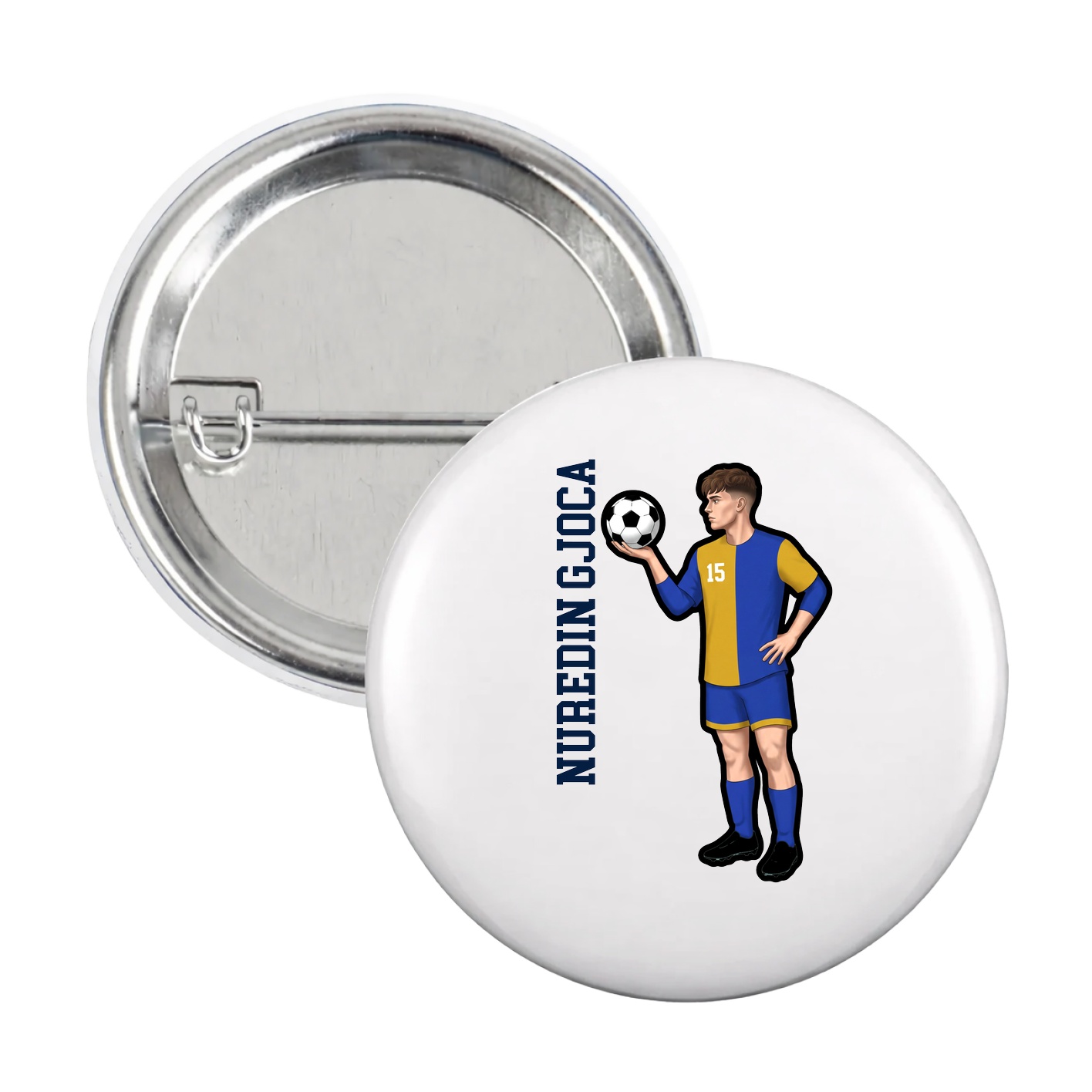 Game Day Button — Name Vertical in White