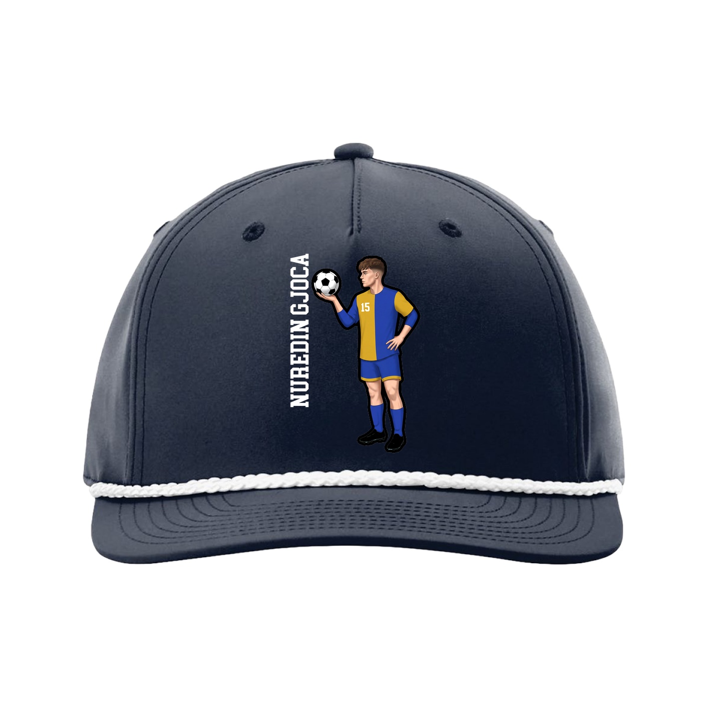 Five-Panel Classic Rope Cap — Name Vertical in Navy