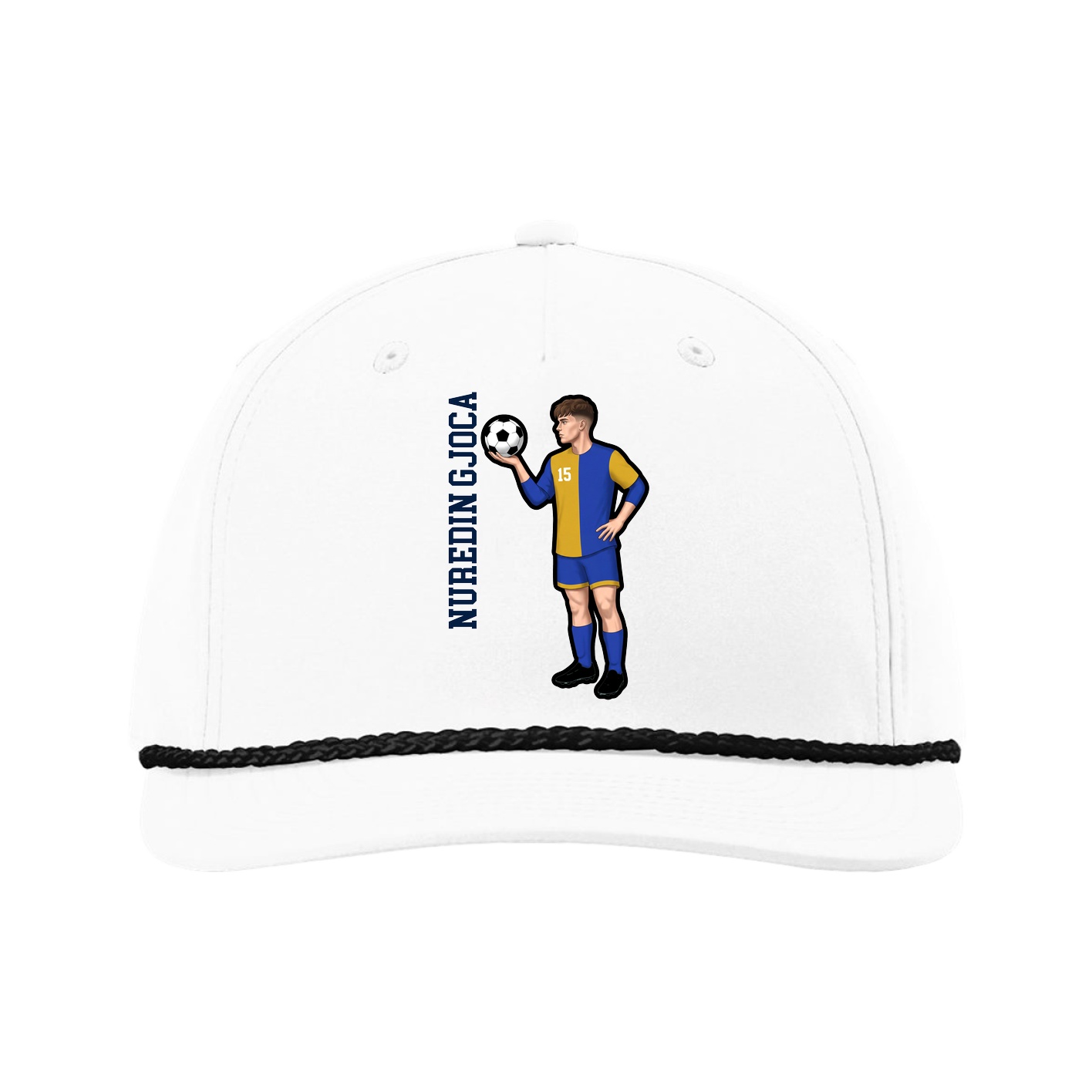 Five-Panel Classic Rope Cap — Name Vertical in White