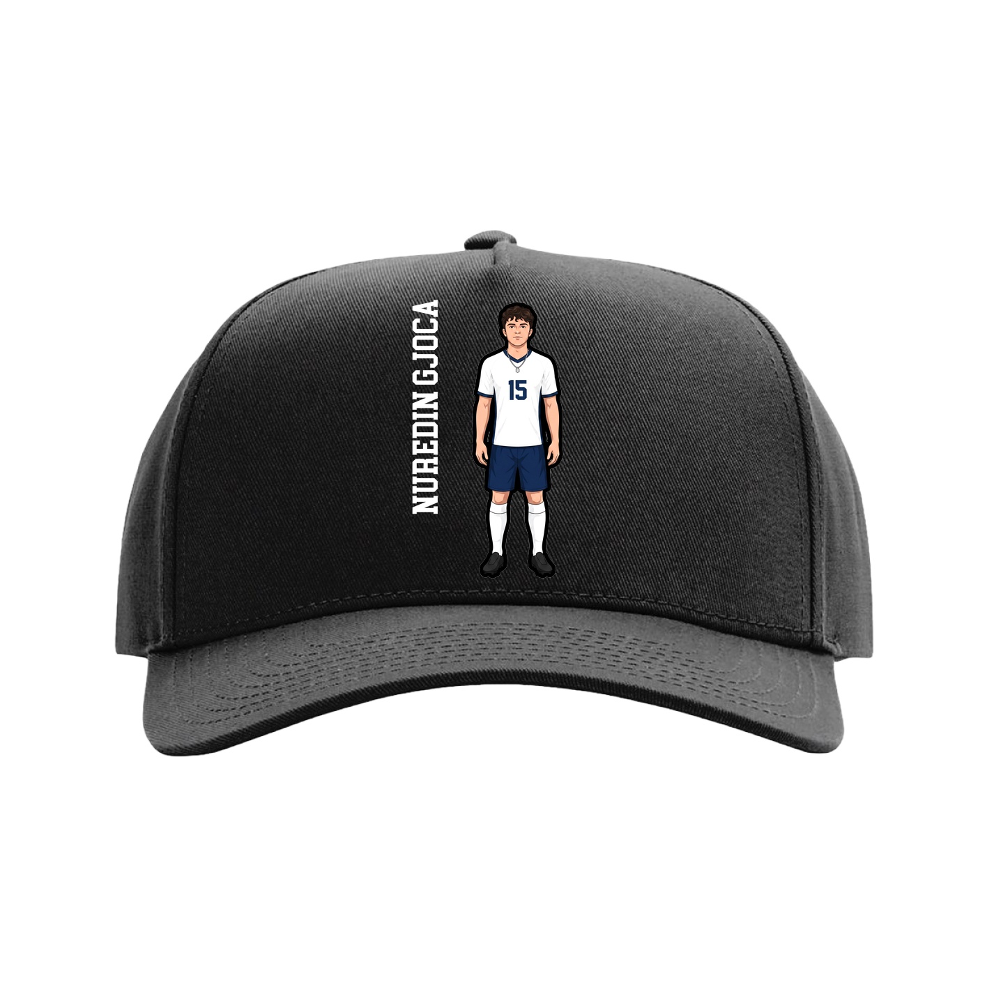 Full Fabric Five-Panel Champ Cap — Name Vertical in Black