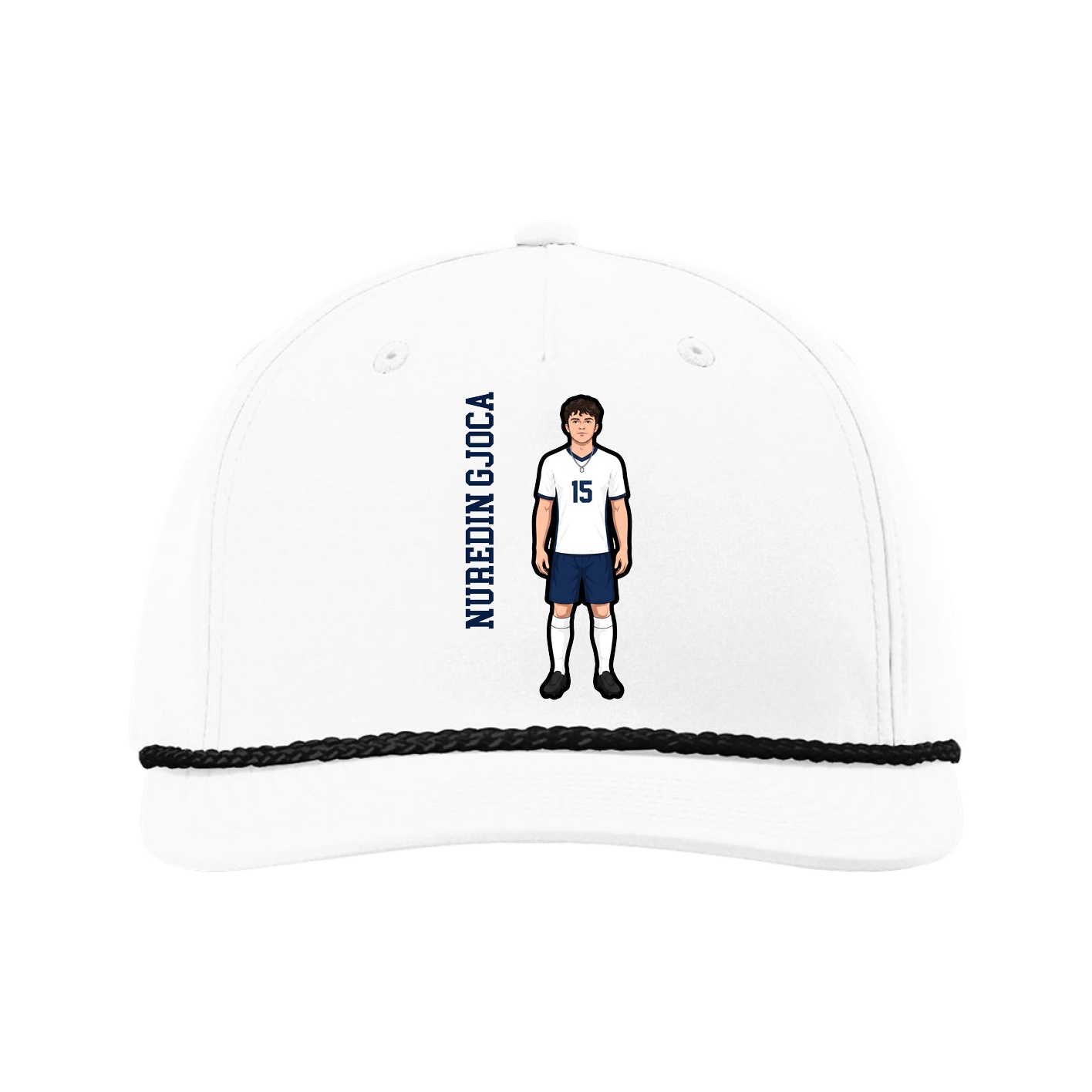 Five-Panel Classic Rope Cap — Name Vertical in White