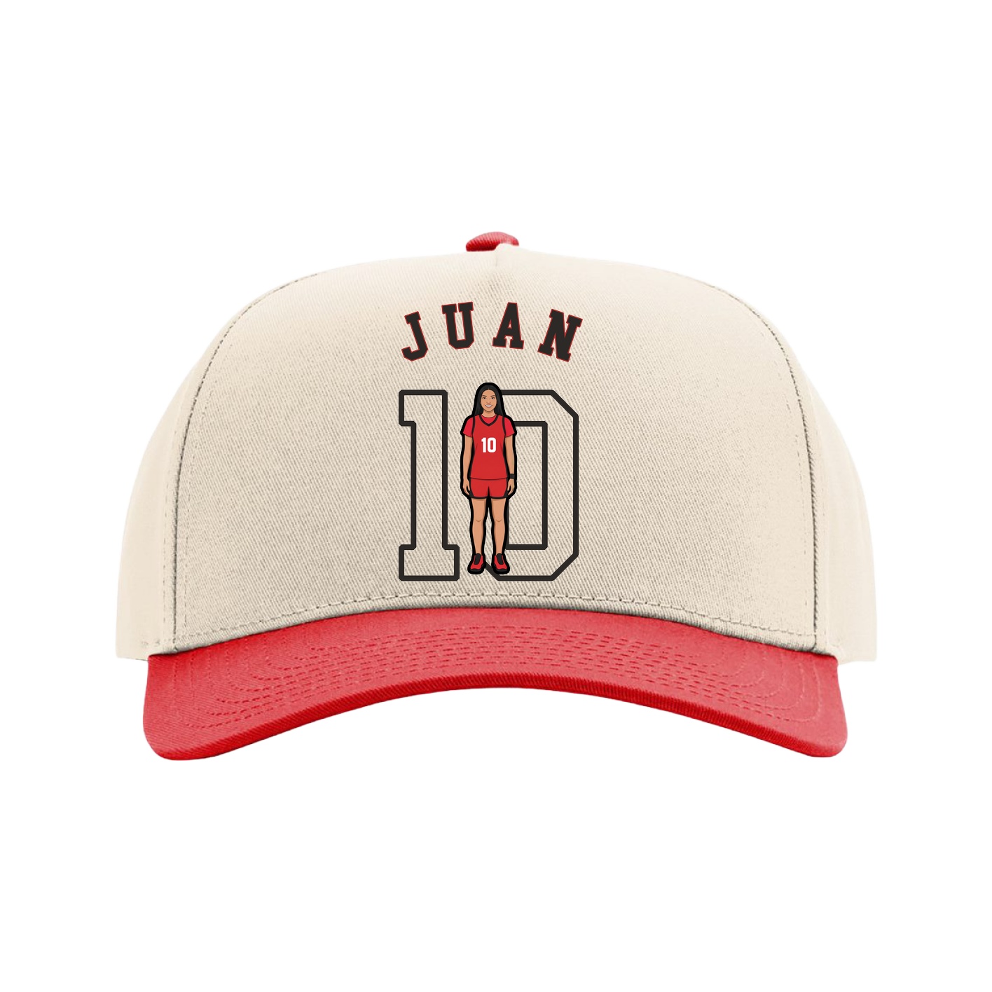 Full Fabric Five-Panel Champ Cap — Shirsey Arch in Cream/Red