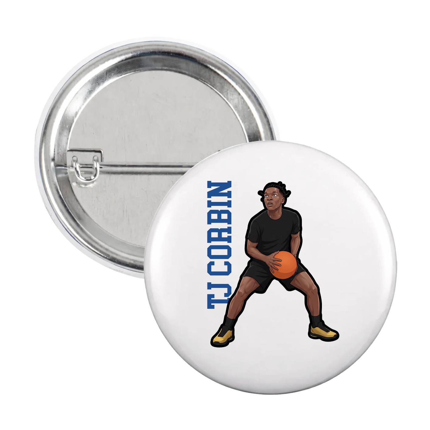 Game Day Button — Name Vertical in White