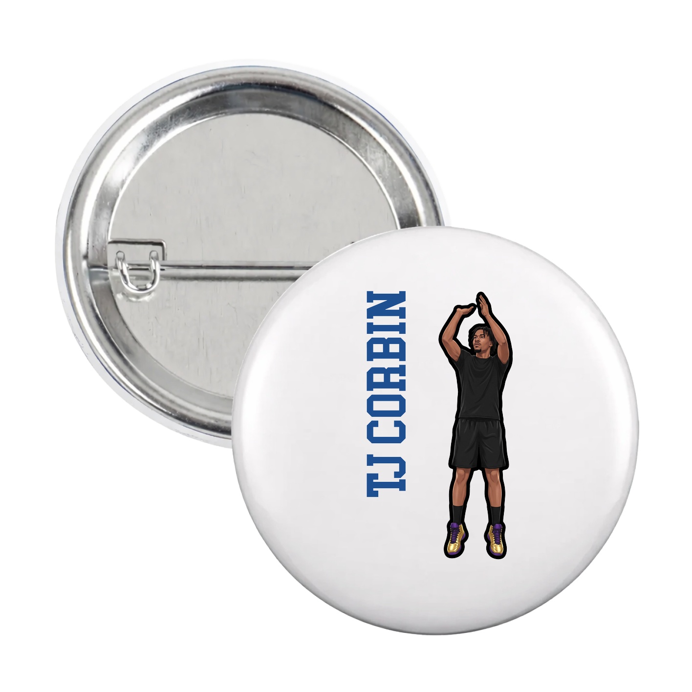 Game Day Button — Name Vertical in White
