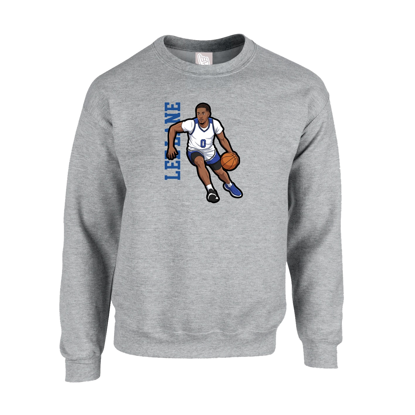 Fleece Crew — Name Vertical in Grey