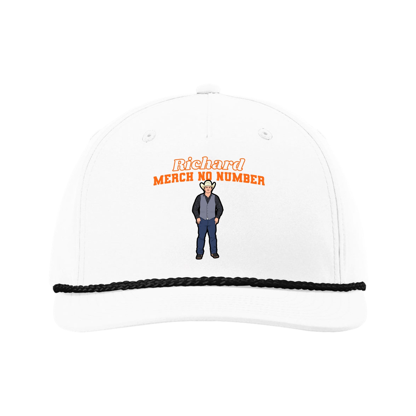 Five-Panel Classic Rope Cap — Name Arch in White