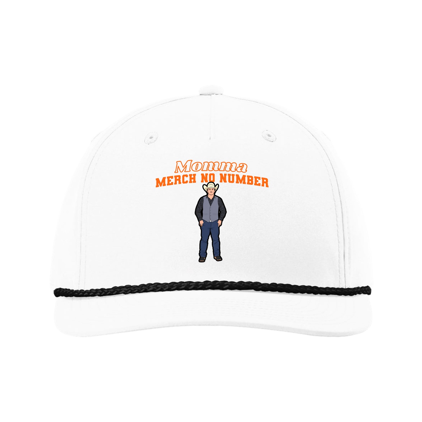 Five-Panel Classic Rope Cap — Name Arch in White