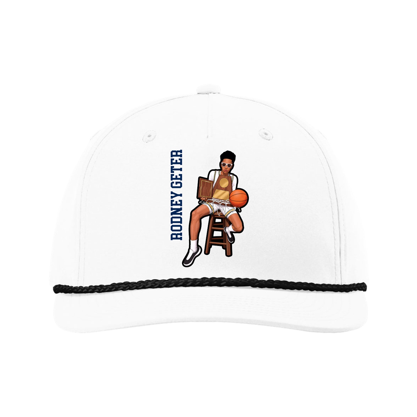 Five-Panel Classic Rope Cap — Name Vertical in White