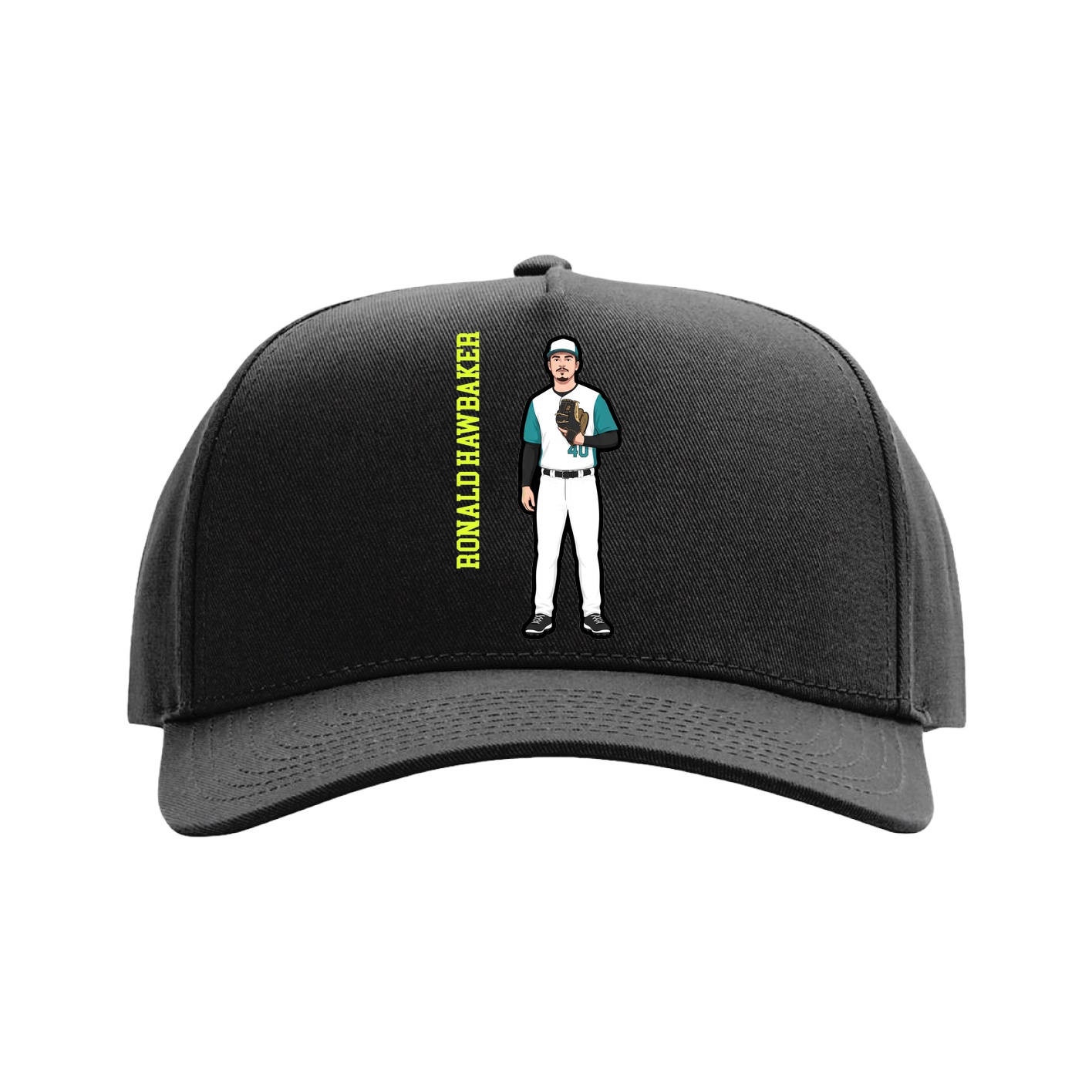 Full Fabric Five-Panel Champ Cap — Name Vertical in Black