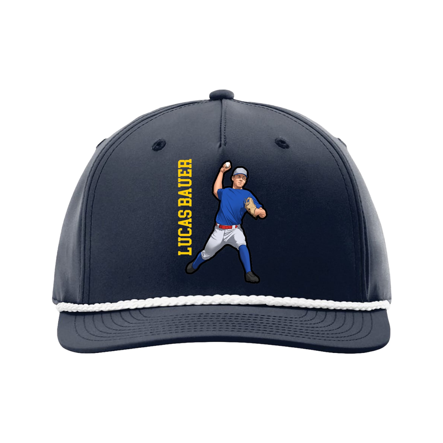 Five-Panel Classic Rope Cap — Name Vertical in Navy