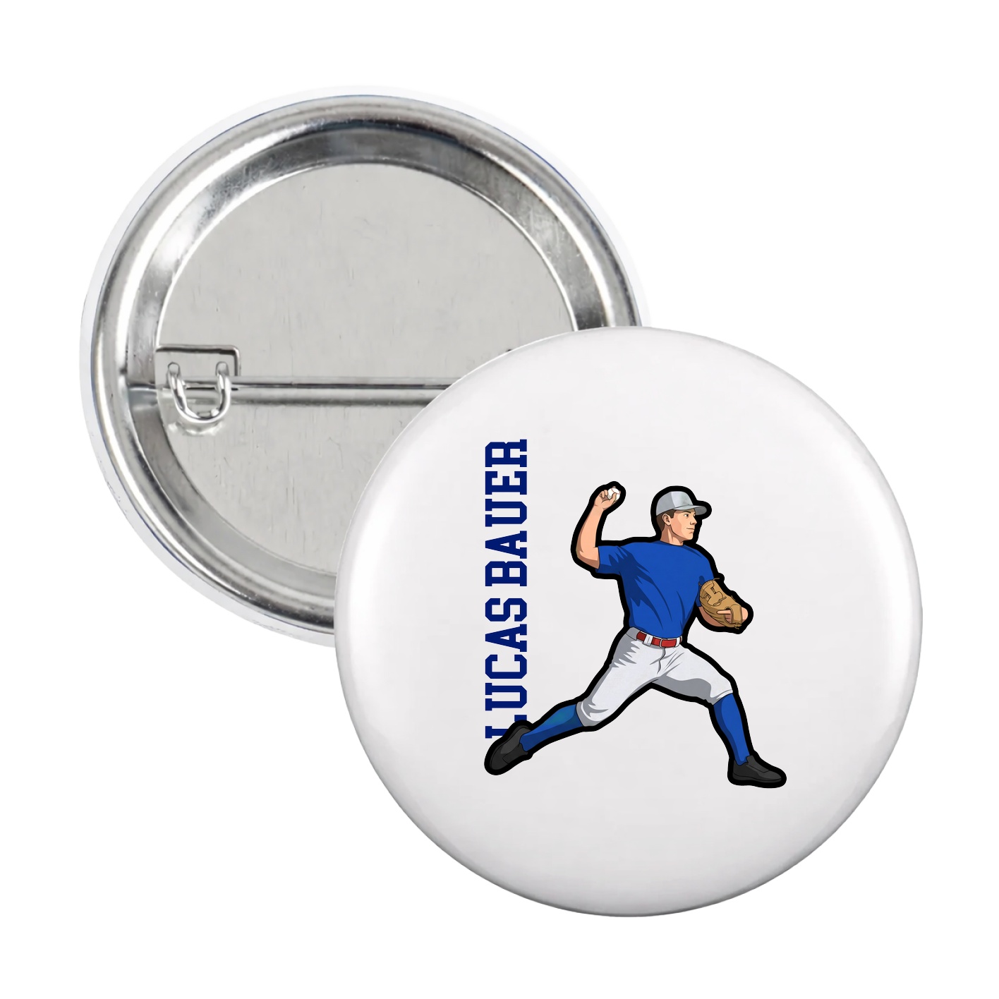 Game Day Button — Name Vertical in White