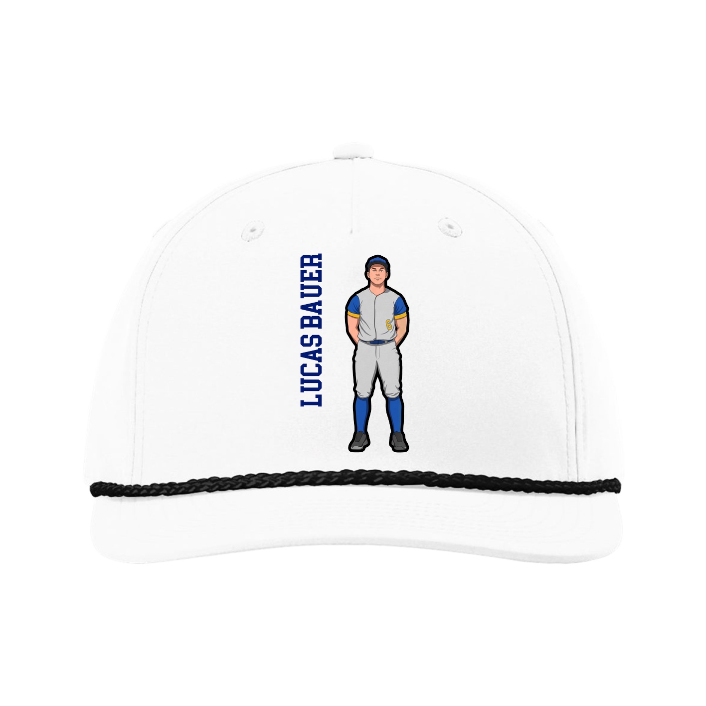 Five-Panel Classic Rope Cap — Name Vertical in White