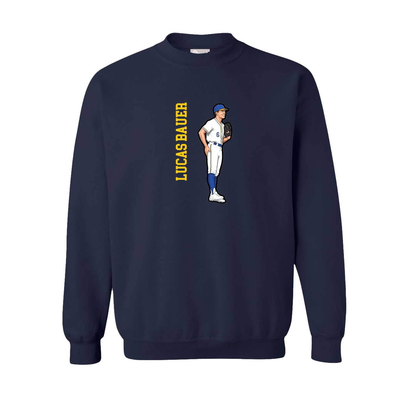 Fleece Crew — Name Vertical in Navy