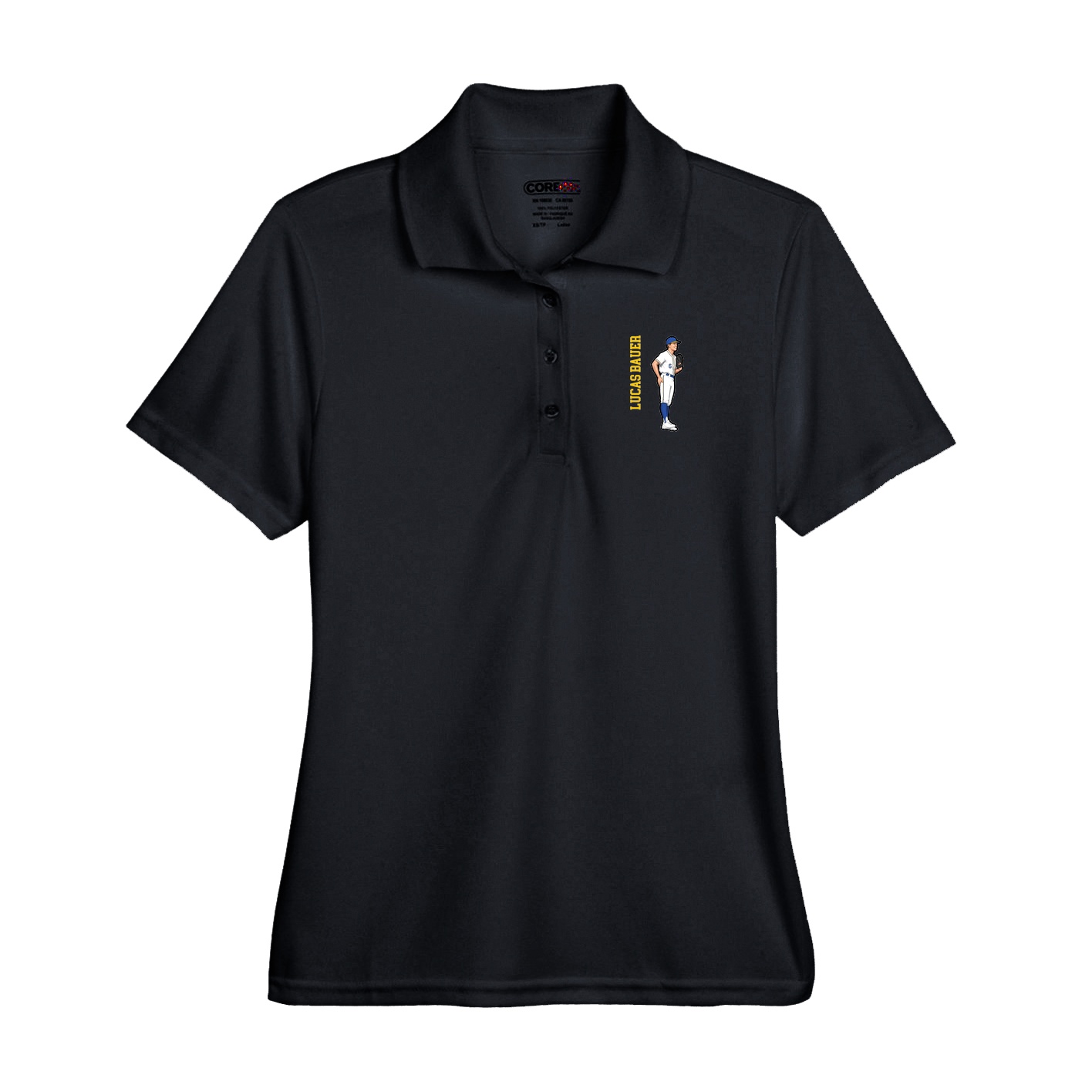 Performance Polo — Name Vertical in Black