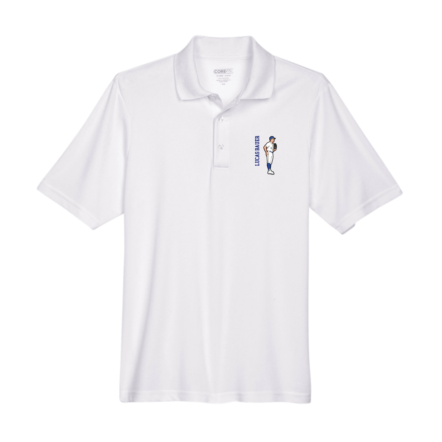 Performance Polo — Name Vertical in White