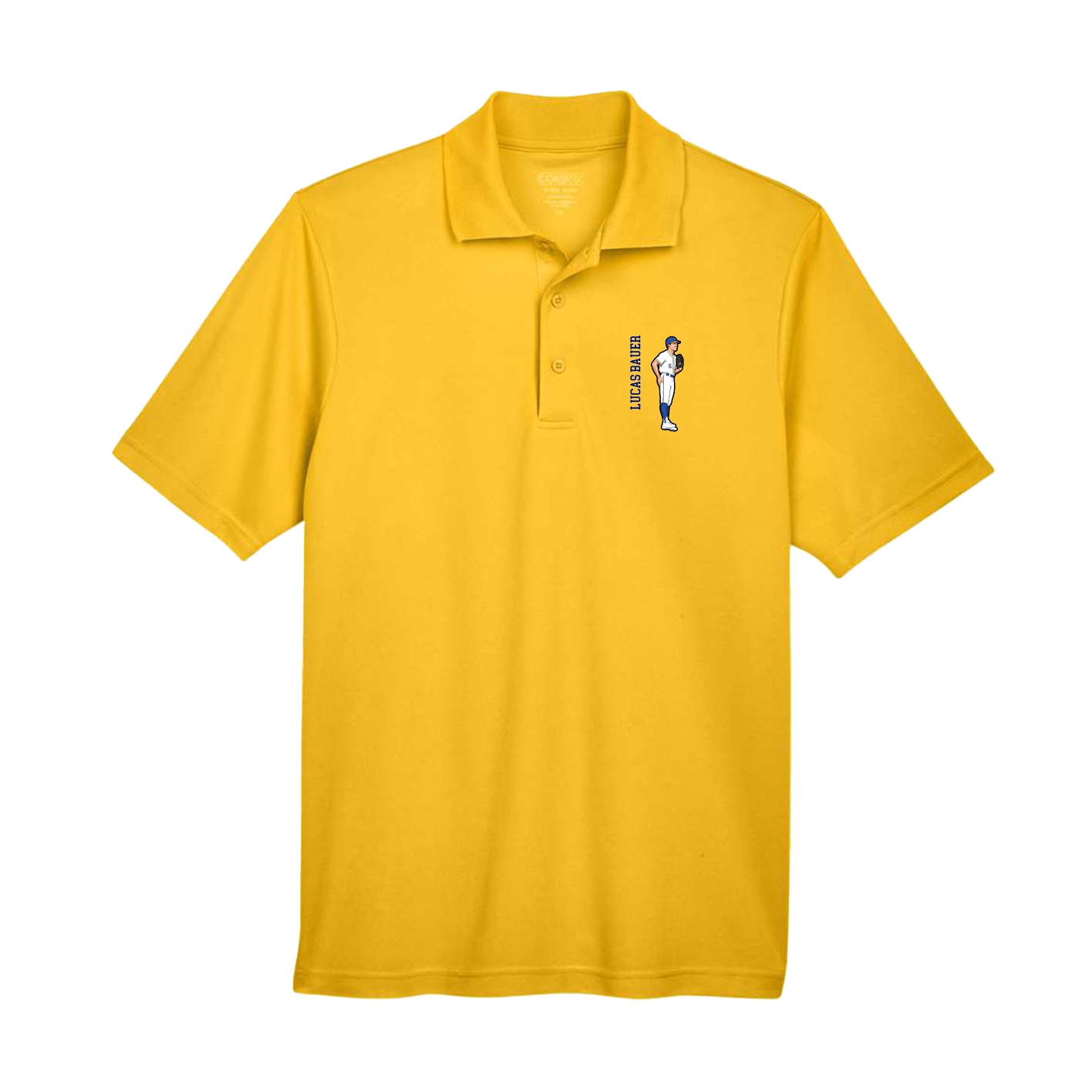 Performance Polo — Name Vertical in Gold