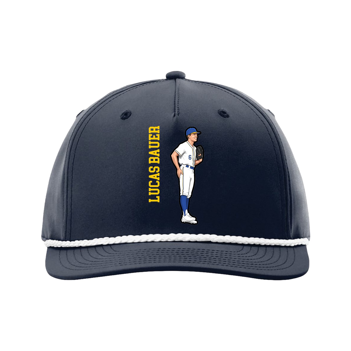 Five-Panel Classic Rope Cap — Name Vertical in Navy