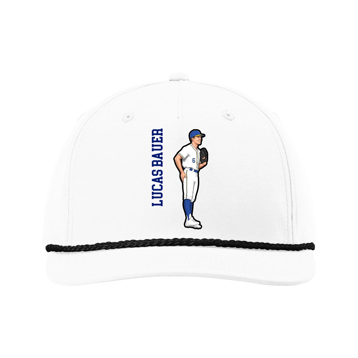 Five-Panel Classic Rope Cap — Name Vertical in White