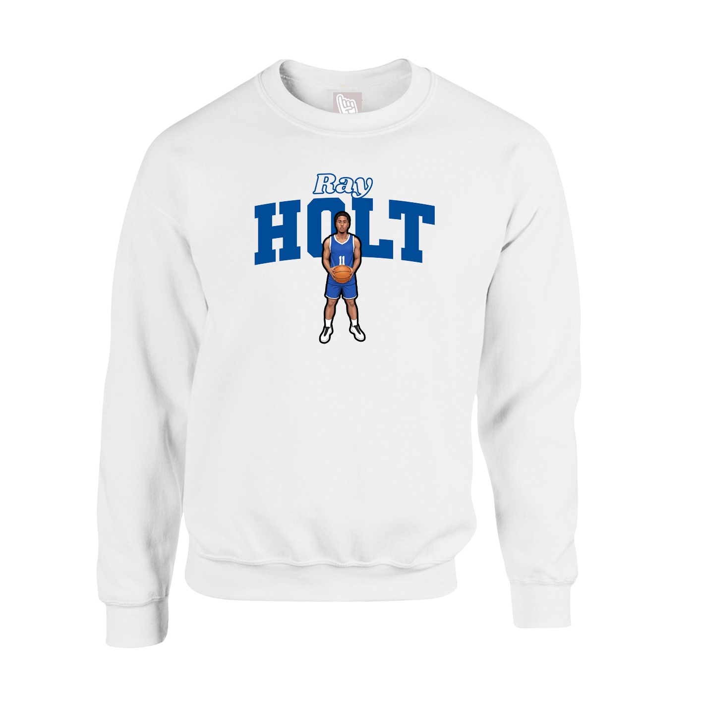 Fleece Crew — Name Arch in White