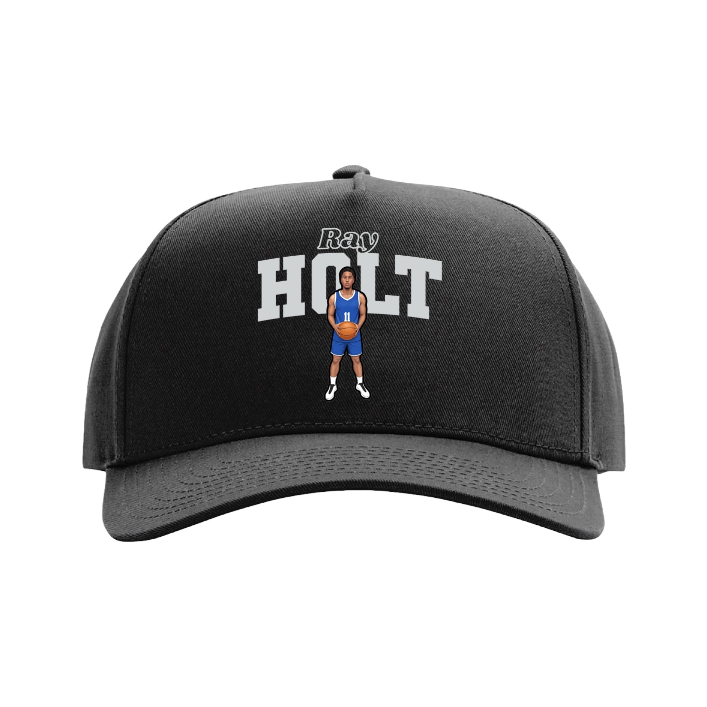 Full Fabric Five-Panel Champ Cap — Name Arch in Black