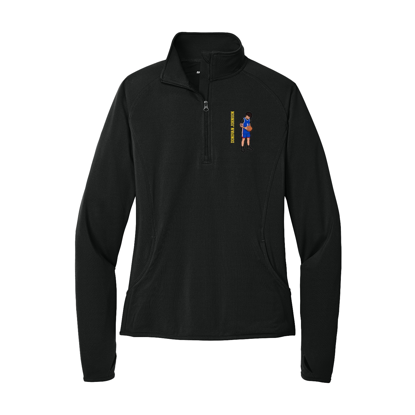 Women's Q-Zip Pullover — Name Vertical in Black