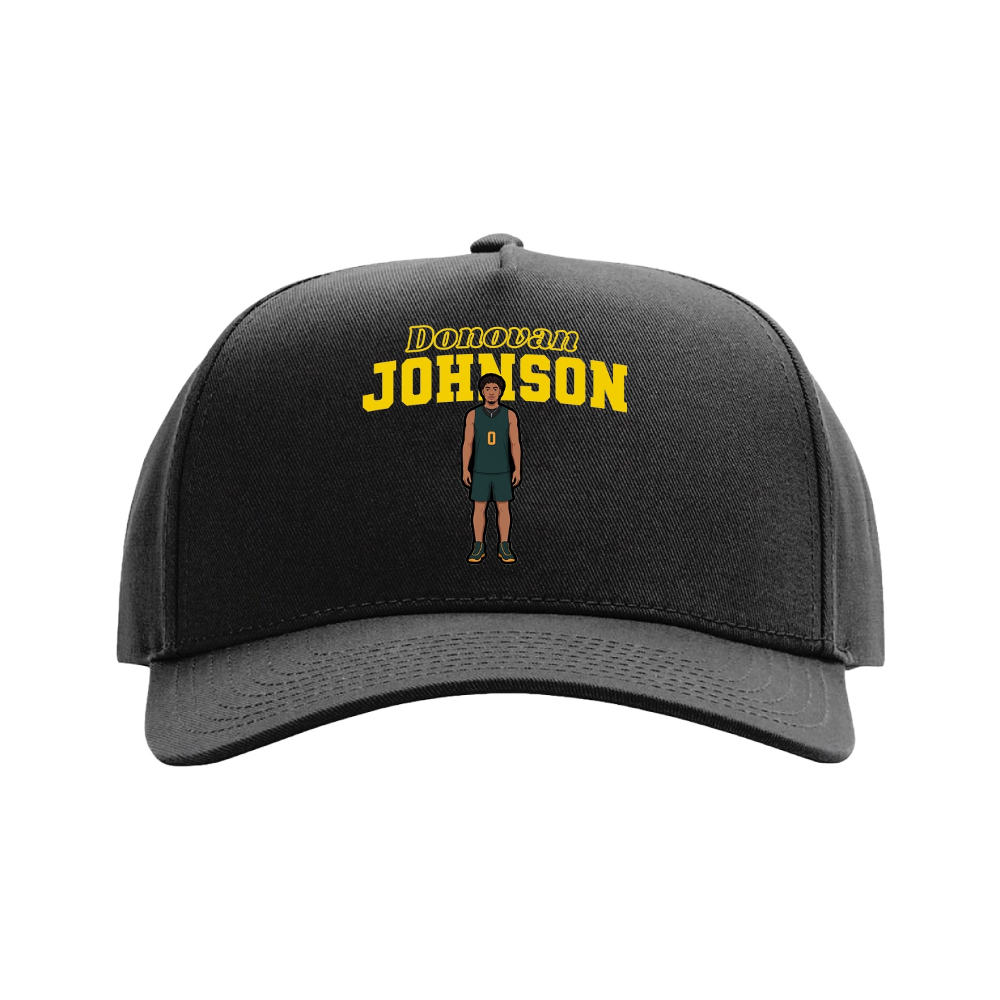 Full Fabric Five-Panel Champ Cap — Name Arch in Black
