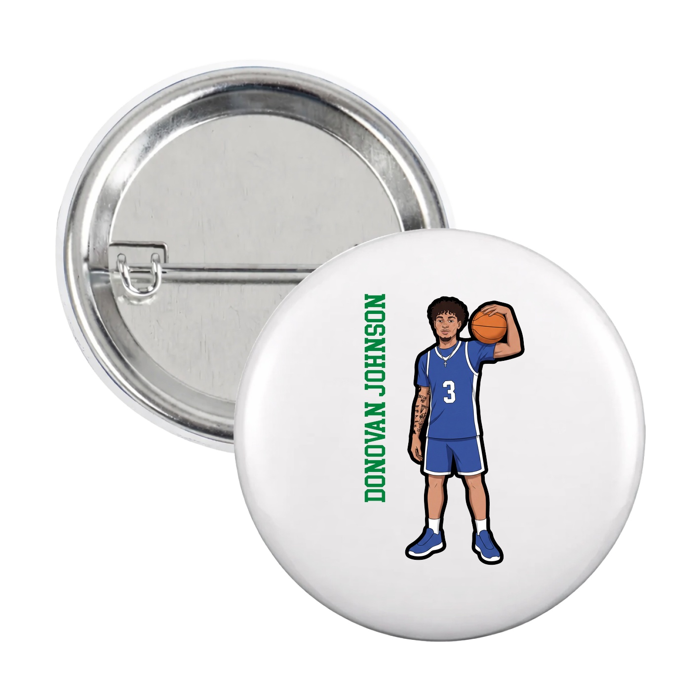 Game Day Button — Name Vertical in White
