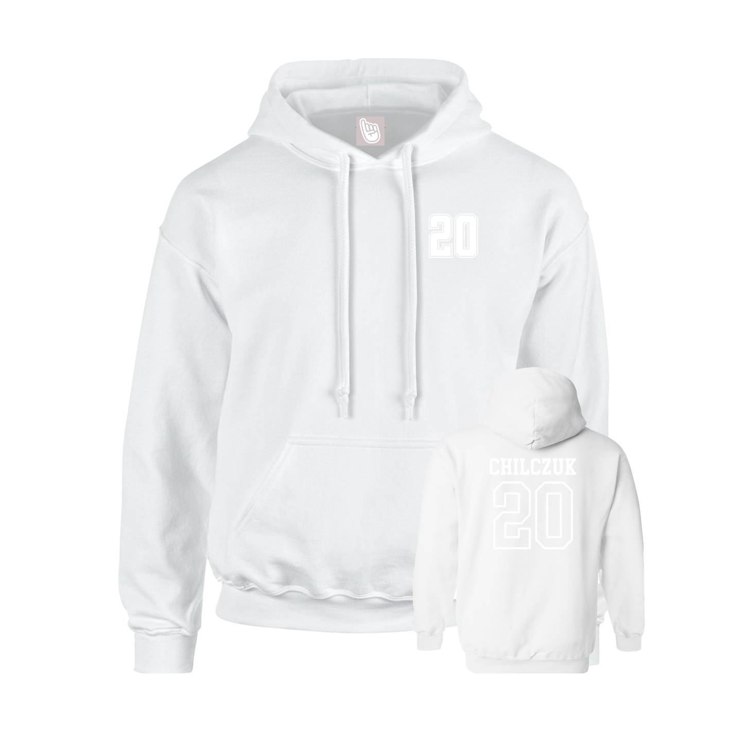 Youth Hoodie — Chest Back in White