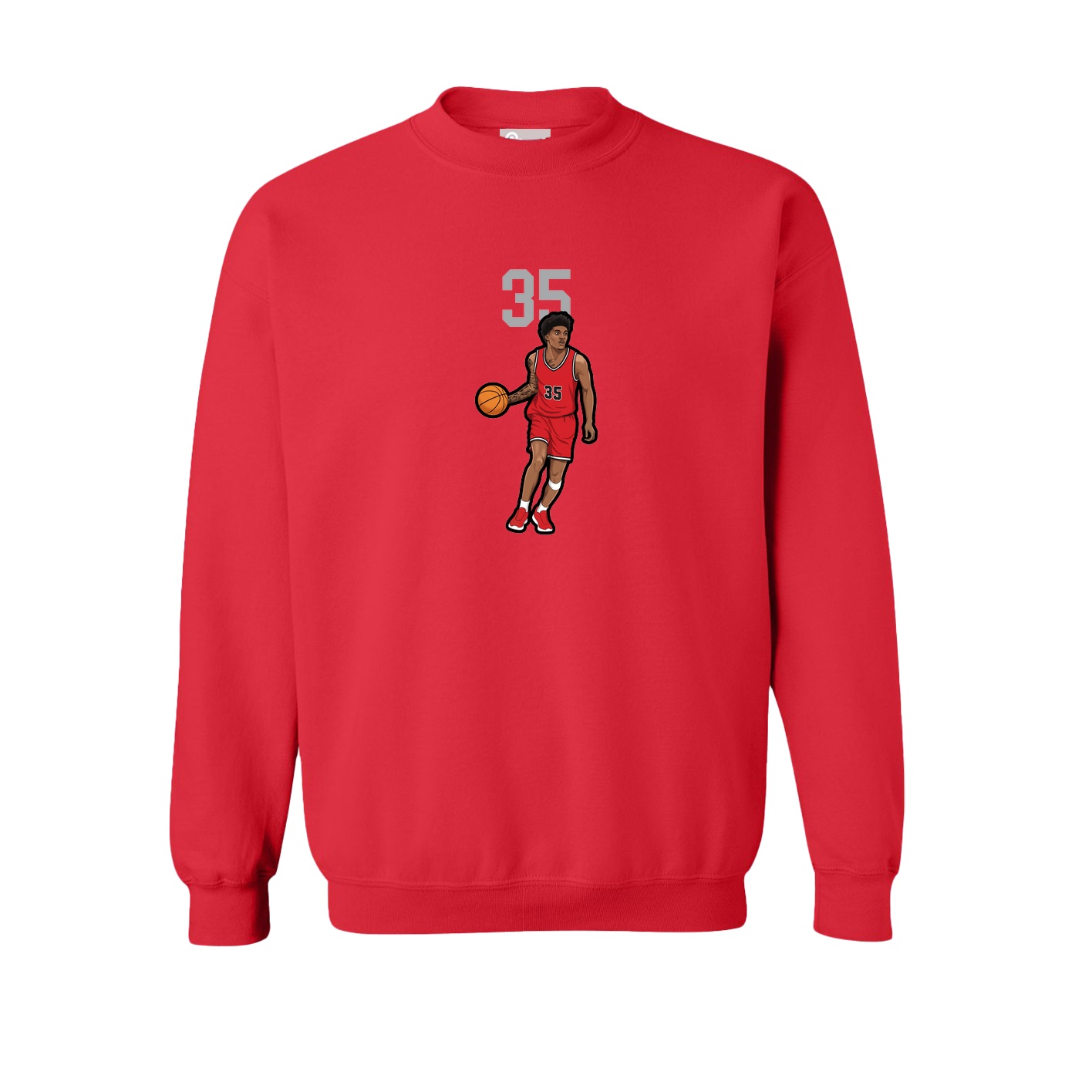 Fleece Crew — Number Top in Red