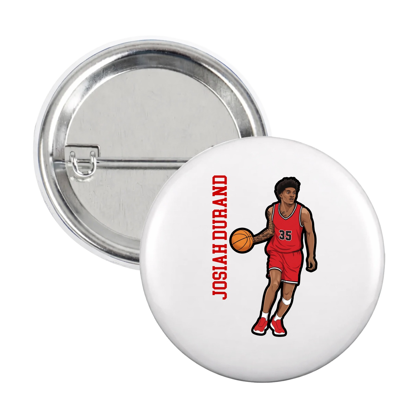 Game Day Button — Name Vertical in White