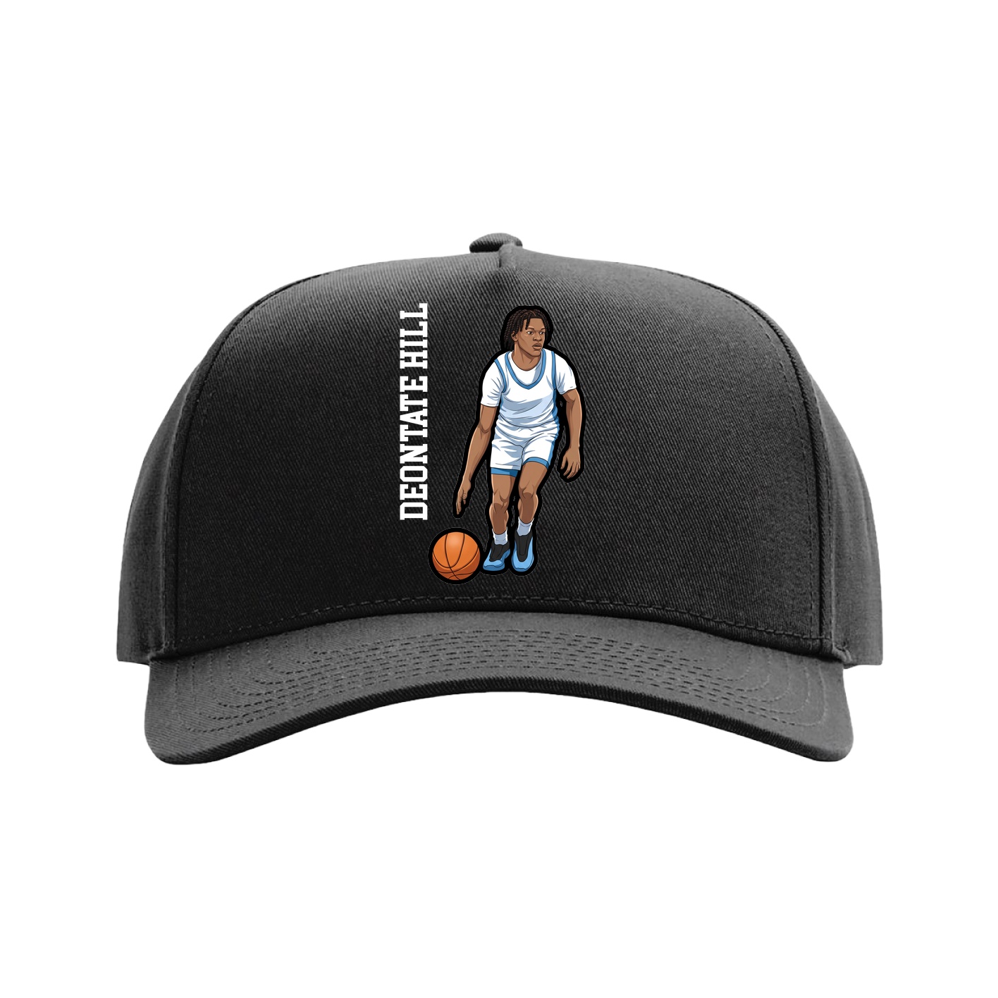 Full Fabric Five-Panel Champ Cap — Name Vertical in Black