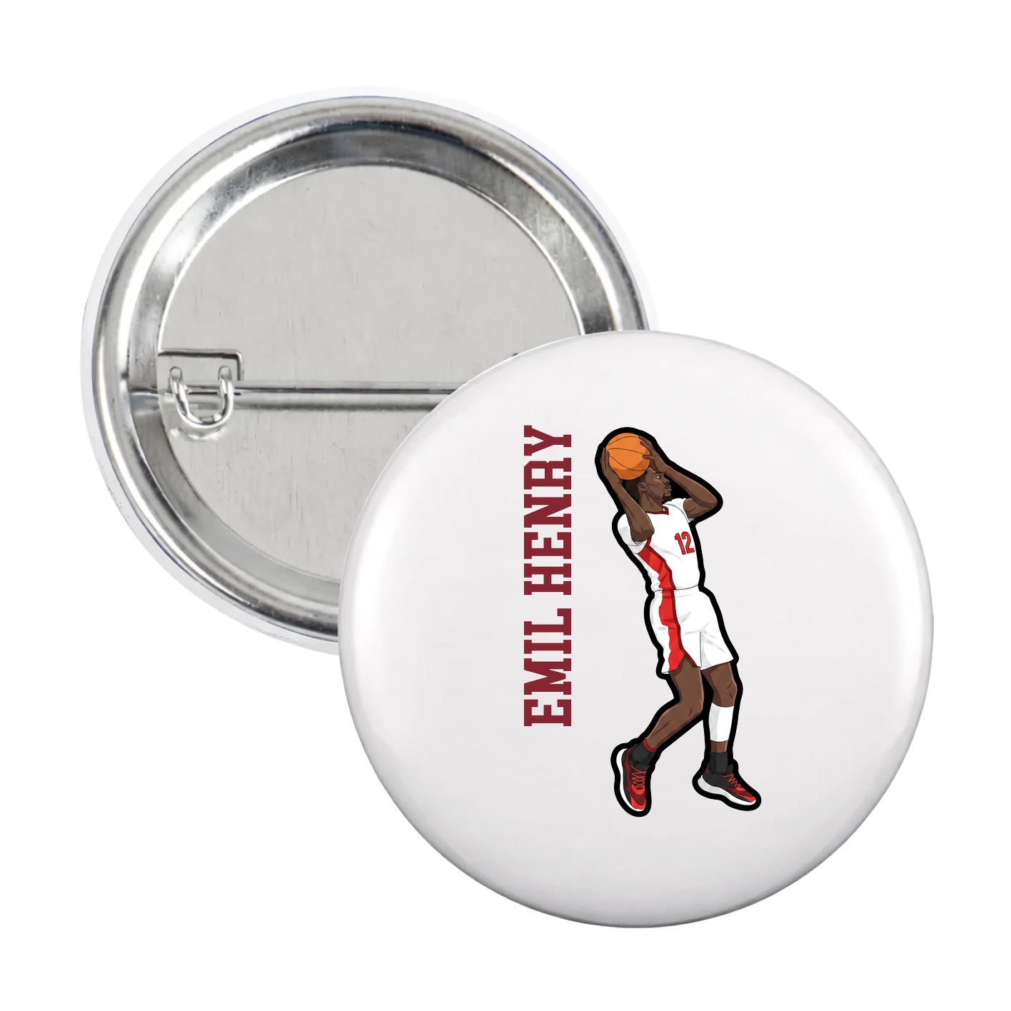 Game Day Button — Name Vertical in White