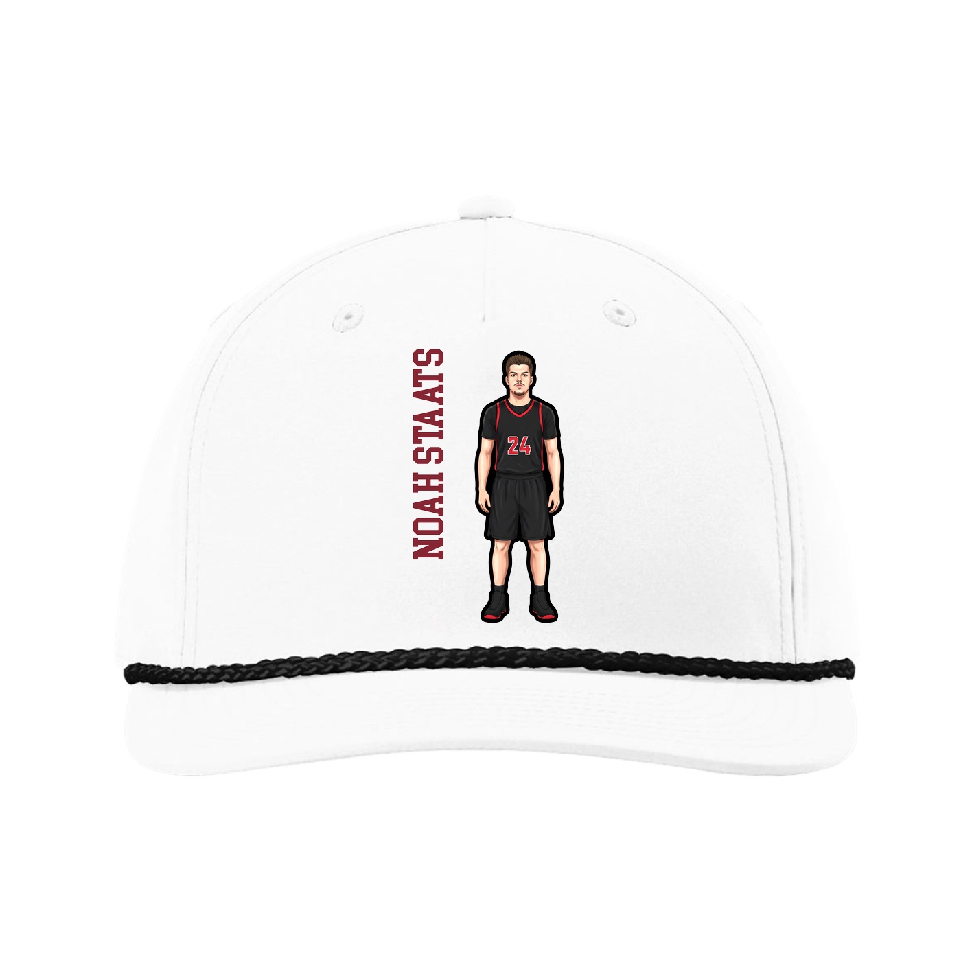 Five-Panel Classic Rope Cap — Name Vertical in White