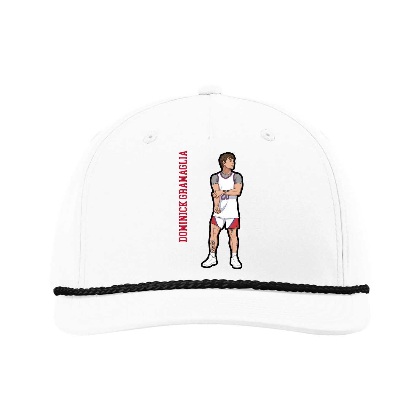 Five-Panel Classic Rope Cap — Name Vertical in White