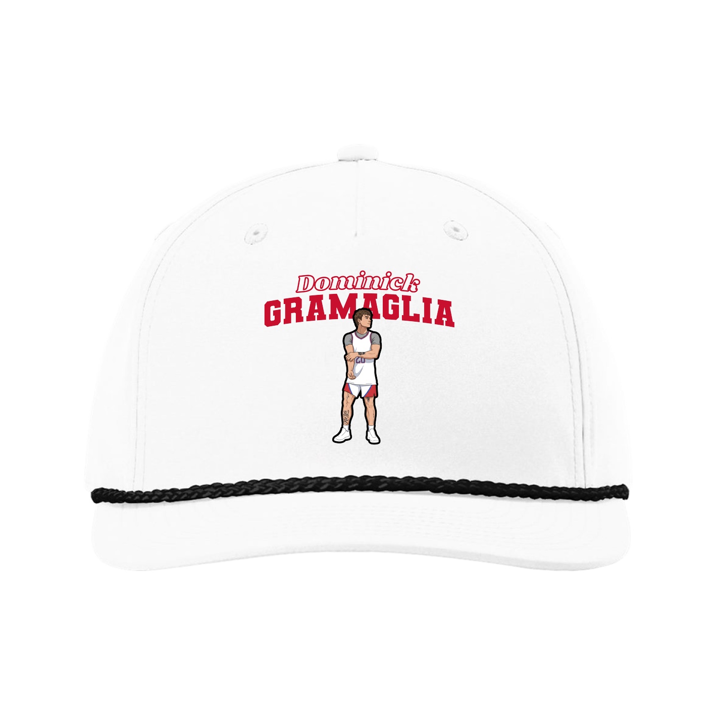 Five-Panel Classic Rope Cap — Name Arch in White