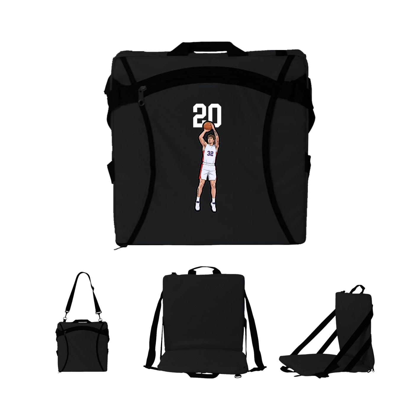 Folding Stadium Seat — Number Top in Black