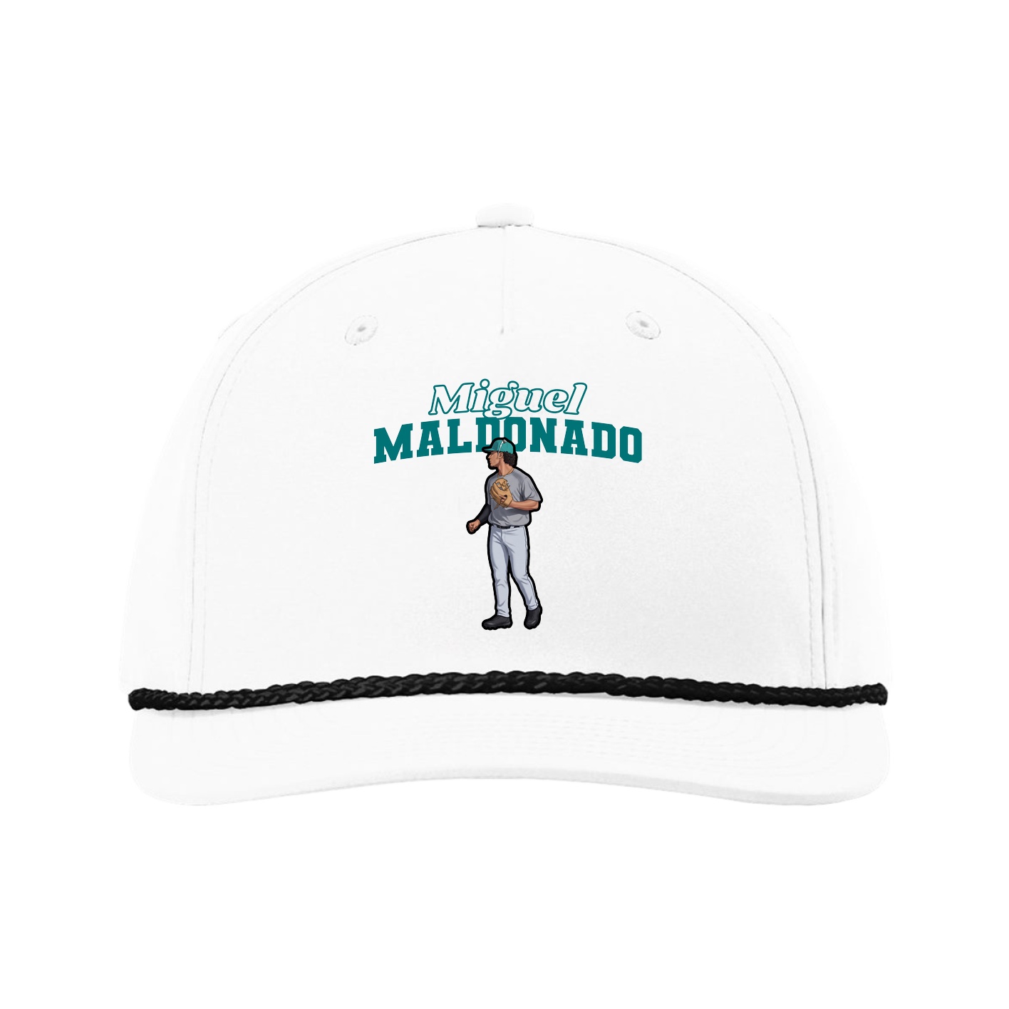 Five-Panel Classic Rope Cap — Name Arch in White