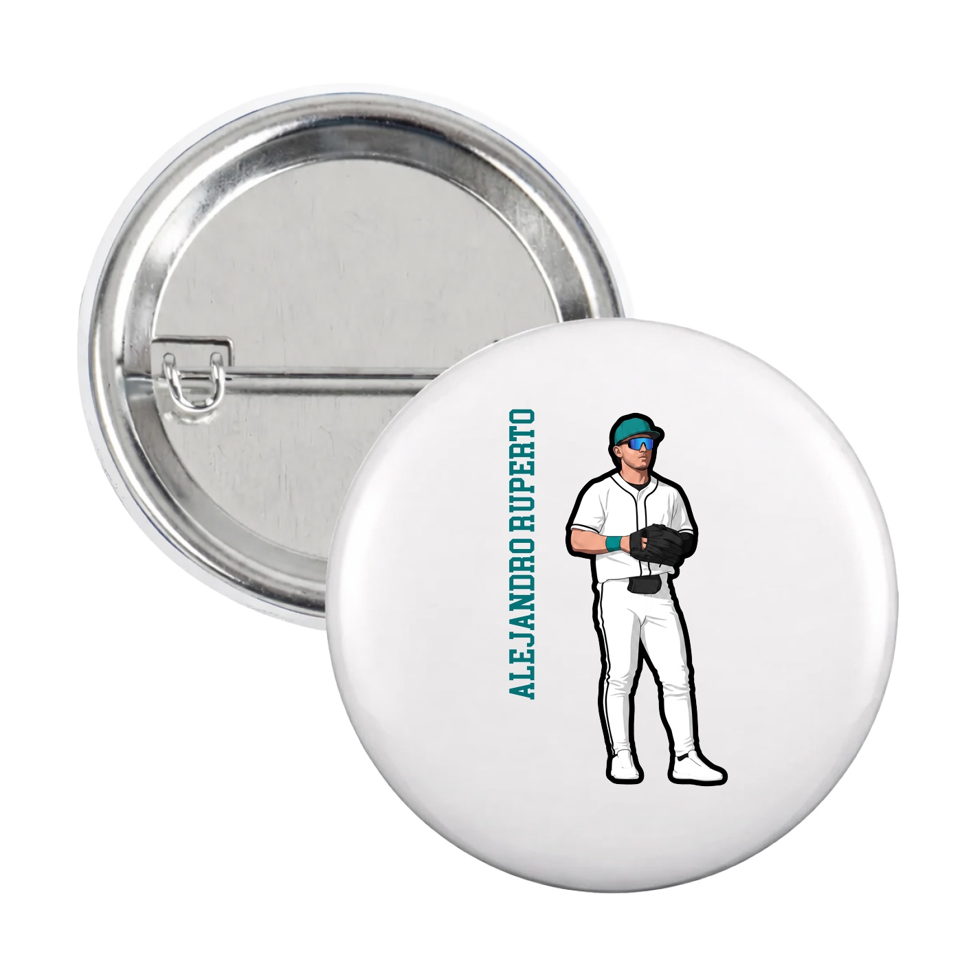 Game Day Button — Name Vertical in White