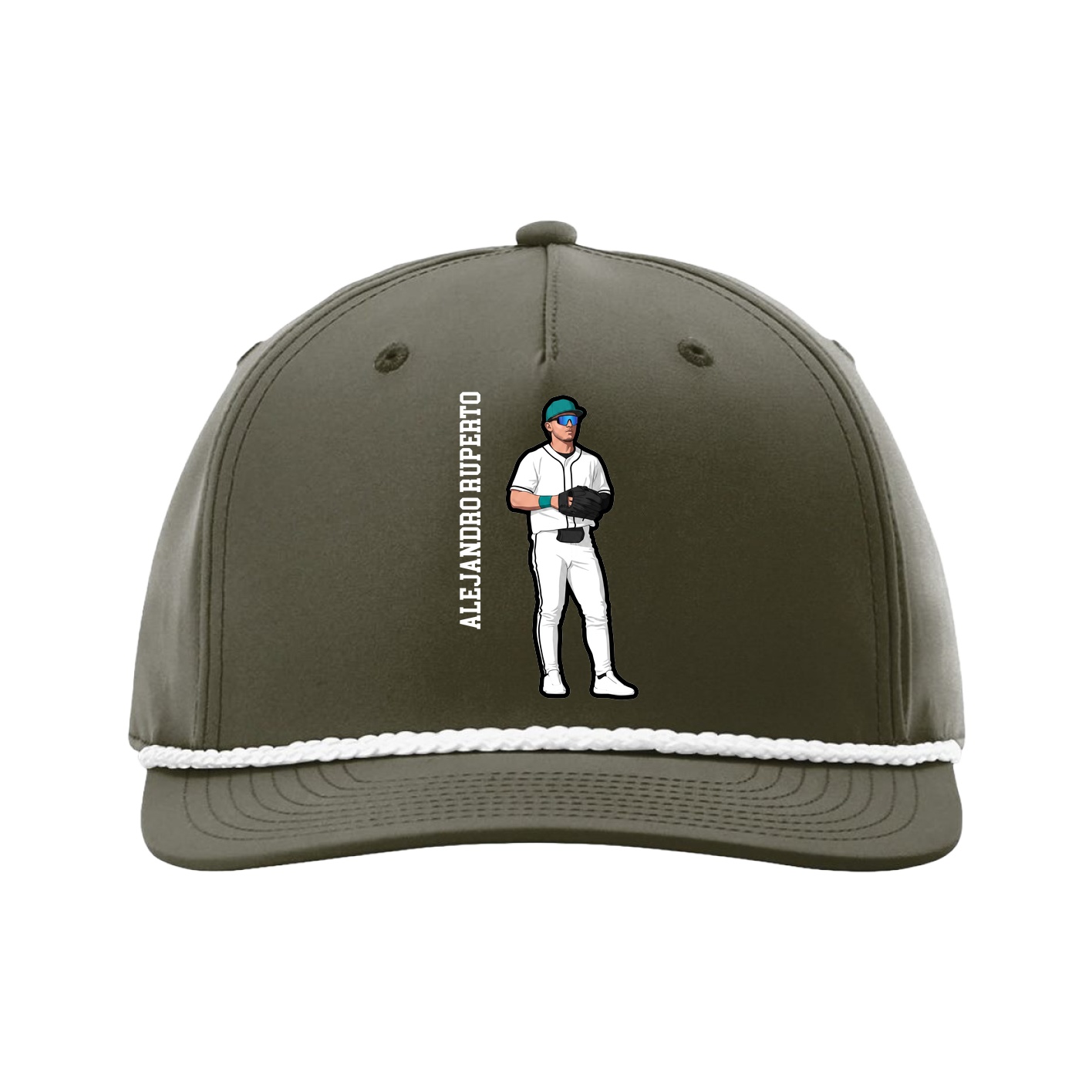 Five-Panel Classic Rope Cap — Name Vertical in Green