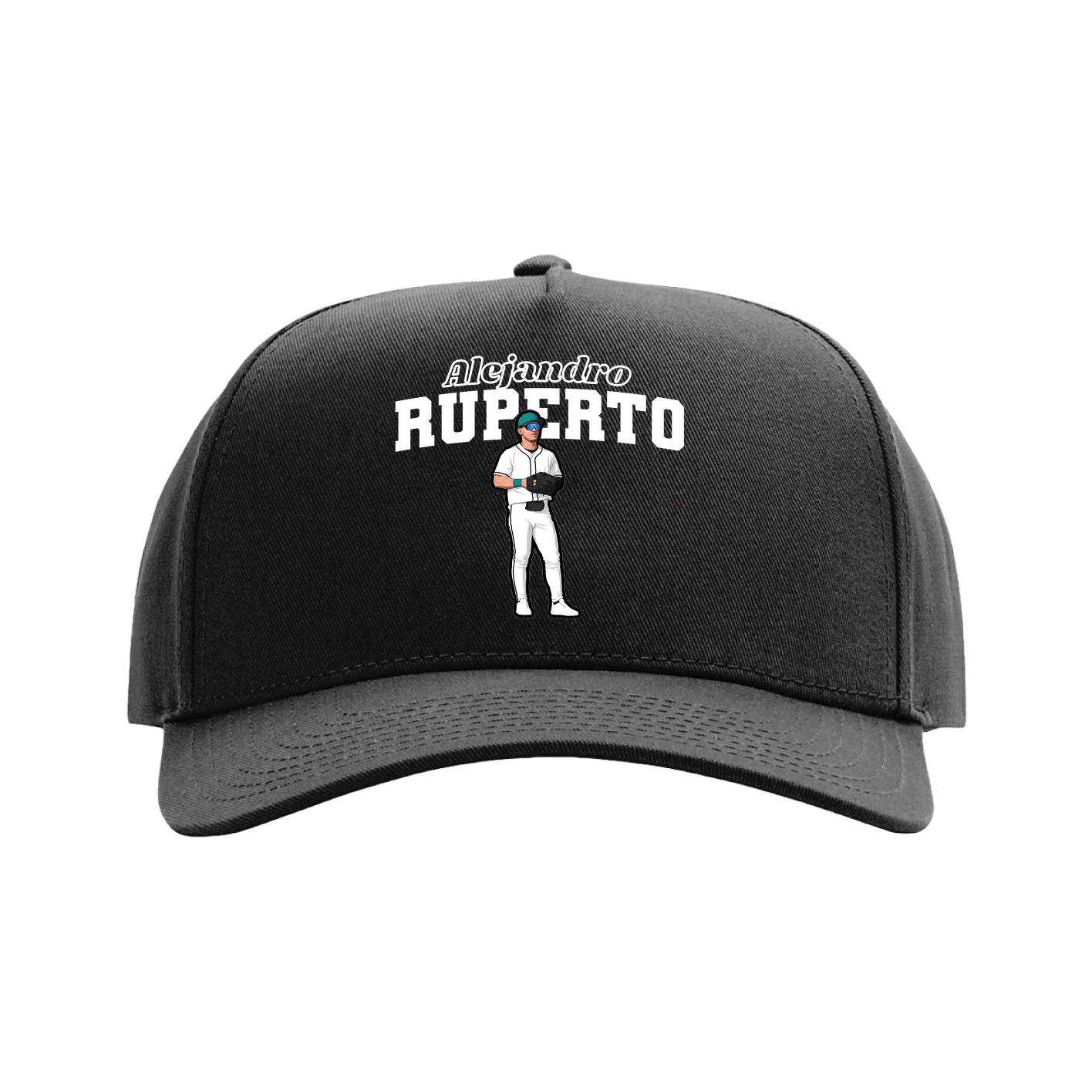 Full Fabric Five-Panel Champ Cap — Name Arch in Black