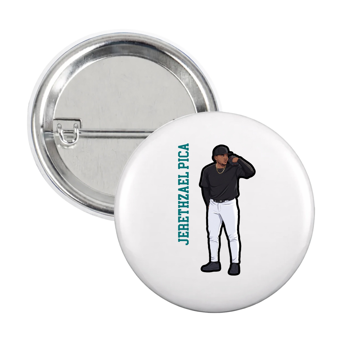 Game Day Button — Name Vertical in White