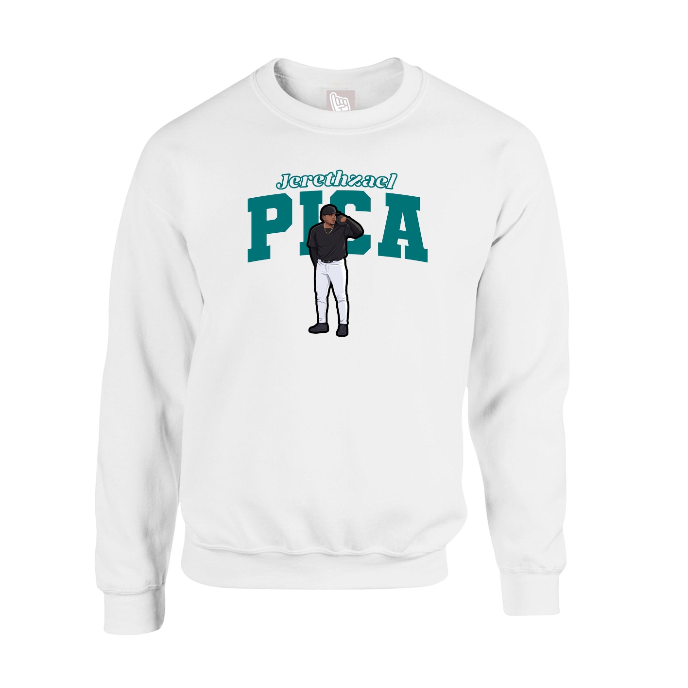 Fleece Crew — Name Arch in White