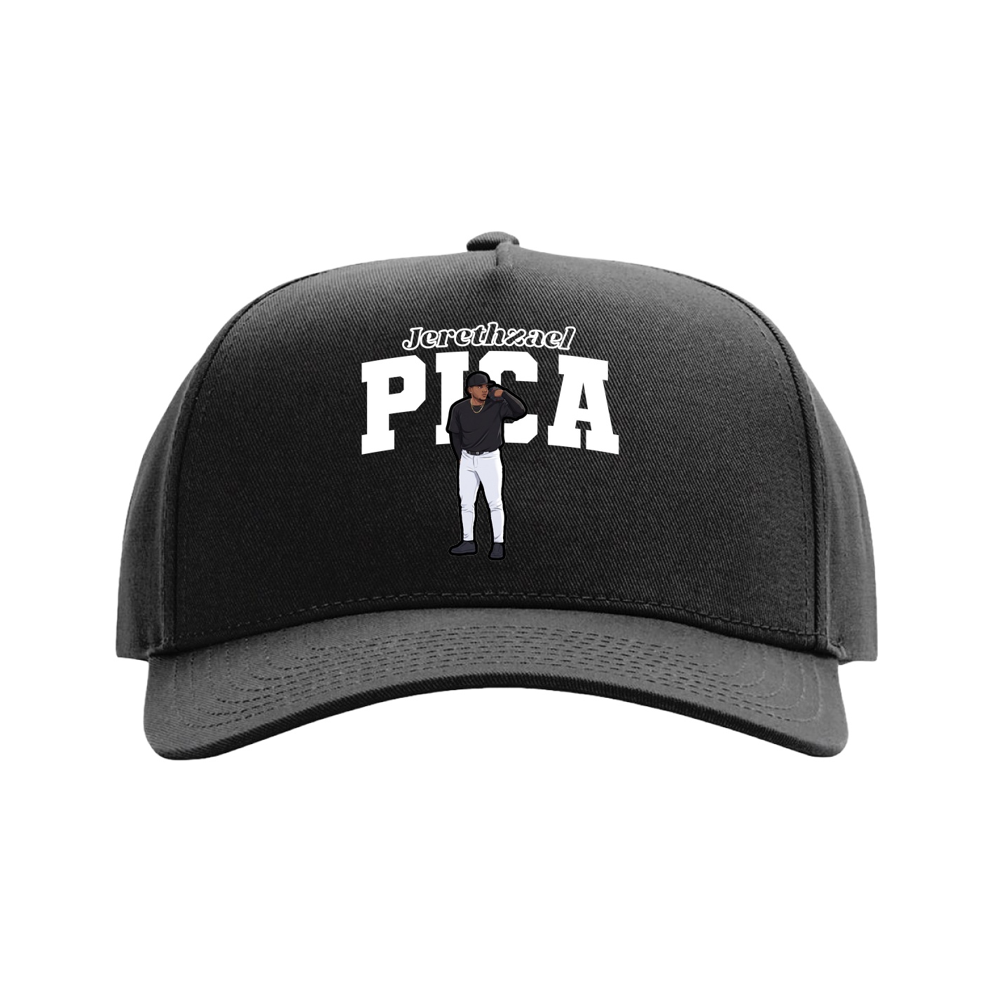 Full Fabric Five-Panel Champ Cap — Name Arch in Black