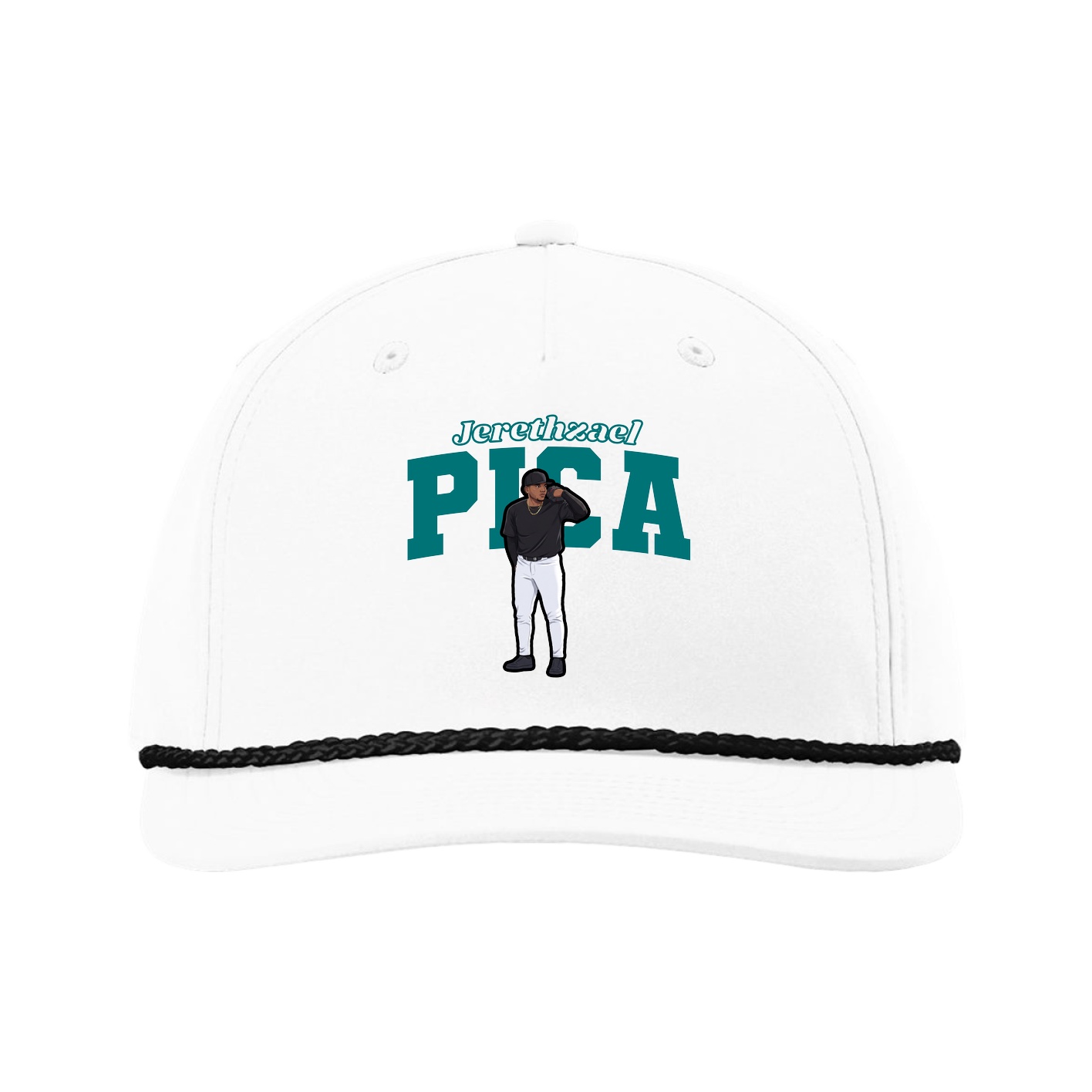 Five-Panel Classic Rope Cap — Name Arch in White