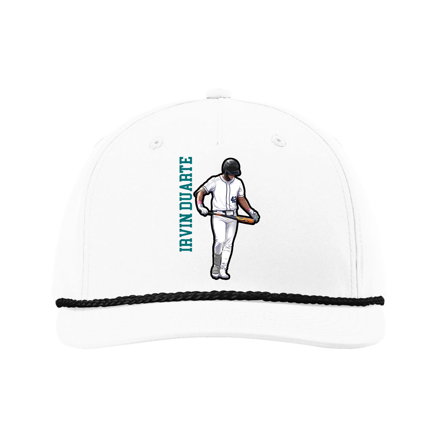 Five-Panel Classic Rope Cap — Name Vertical in White