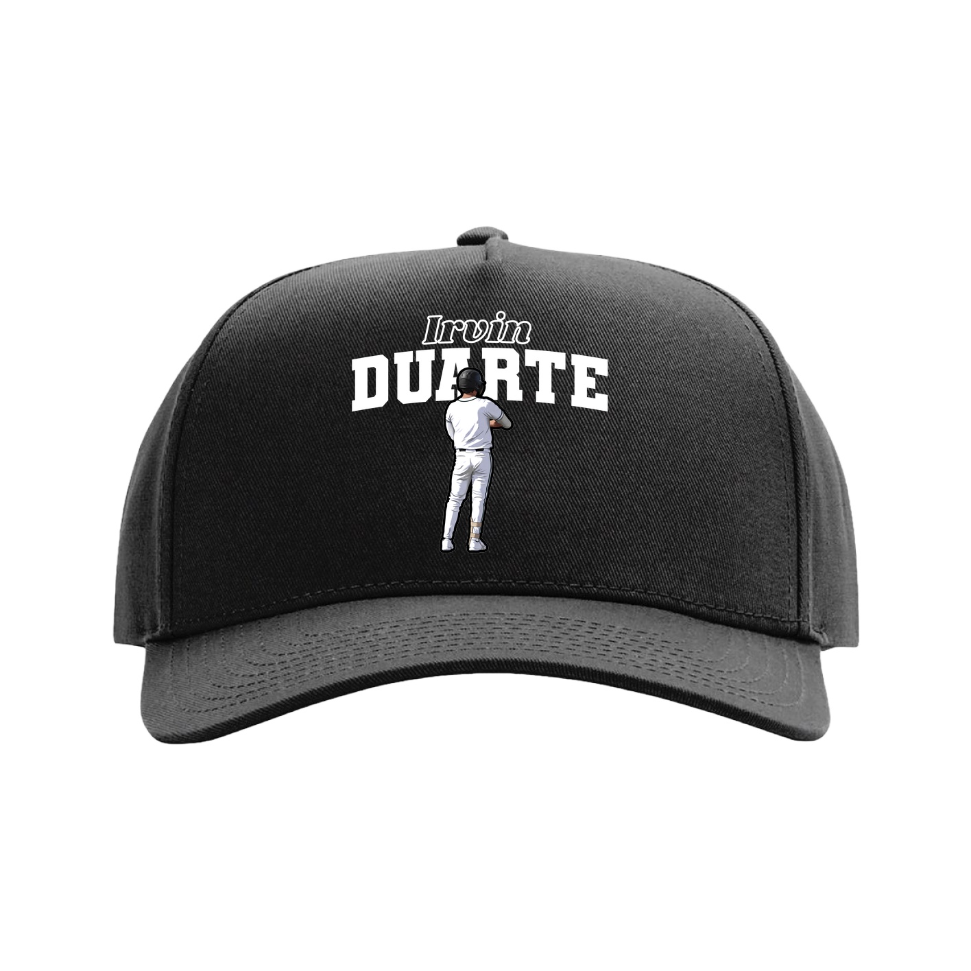 Full Fabric Five-Panel Champ Cap — Name Arch in Black