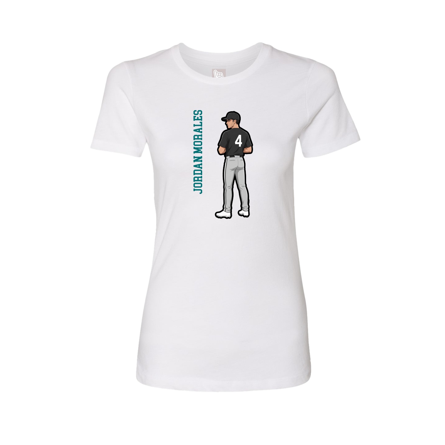 Fitted Women's Tee — Name Vertical in White